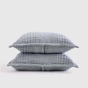 QUINCE Organic Cotton Channel Stitch Sham Set Standard Blue 7063